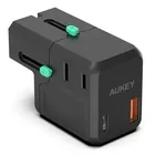 AUKEY PA-TA06 Uniwersalny podróżny adapter sieciowy 1xUSB-C PowerDelivery + 1xUSB-A Quick Charge | pasuje w ponad 150 krajach