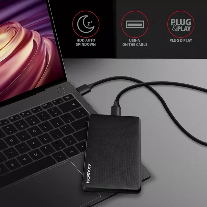 AXAGON Obudowa zewnętrzna, plastikowa, bezśrubowa EE25-SL, USB-C 3.2 GEN 1 SATA 6G 2.5cali, czarna