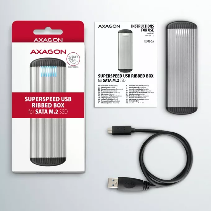 AXAGON Obudowa zewnętrzna aluminiowa bezśrubowa EEM2-SA USB micro-B 3.2 GEN 1 M.2 Sata SSD