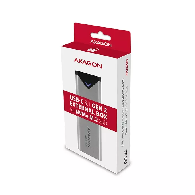 AXAGON Obudowa zewnętrzna aluminiowa EEM2-UG2, USB-C 3.2 Gen 2 - M.2 NVMe SSD, długość 42 do 80 mm