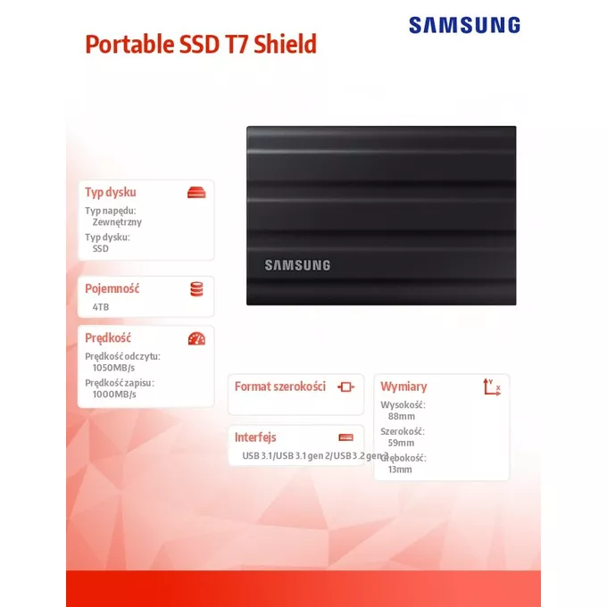 Samsung Dysk zewnętrzny SSD Portable SSD T7 Shield USB3.2 czarny