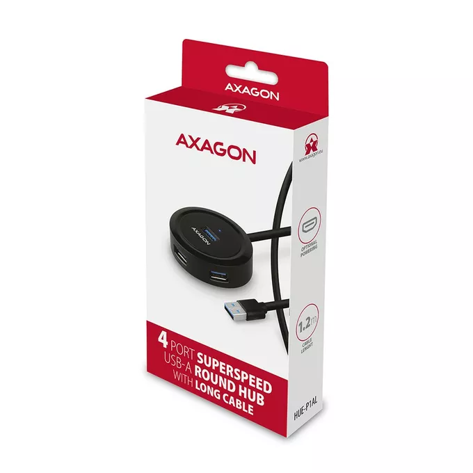 AXAGON HUE-P1AL Hub 4-portowy USB 3.2 Gen 1 ROUND, micro USB, 1.2m USB-A kabel