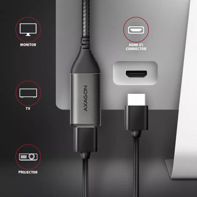 AXAGON RVC-HI2M Adapter USB-C -&gt; HDMI 2.0 4K/60Hz Aluminum, 25cm kabel