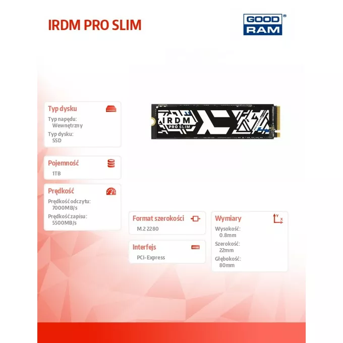 GOODRAM Dysk SSD IRDM PRO SLIM 1TB  M.2 4x4 NVMe 2280 7000/5500