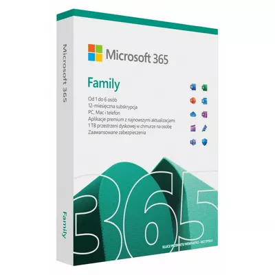 Microsoft 365 Family PL P10 1Y 6Users Win/Mac Medialess Box  6GQ-01940 Zastępuje P/N:6GQ-01593