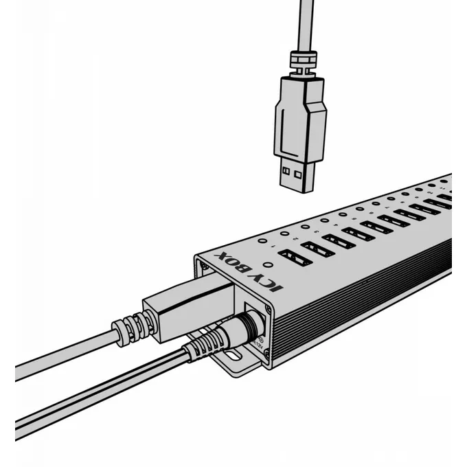 IcyBox Hub IB-HUB1717 16+1 port USB HUB, 16x USB + 1x USB do ładowania, USB 3.2 Gen 1, 96 Watt zasilacz