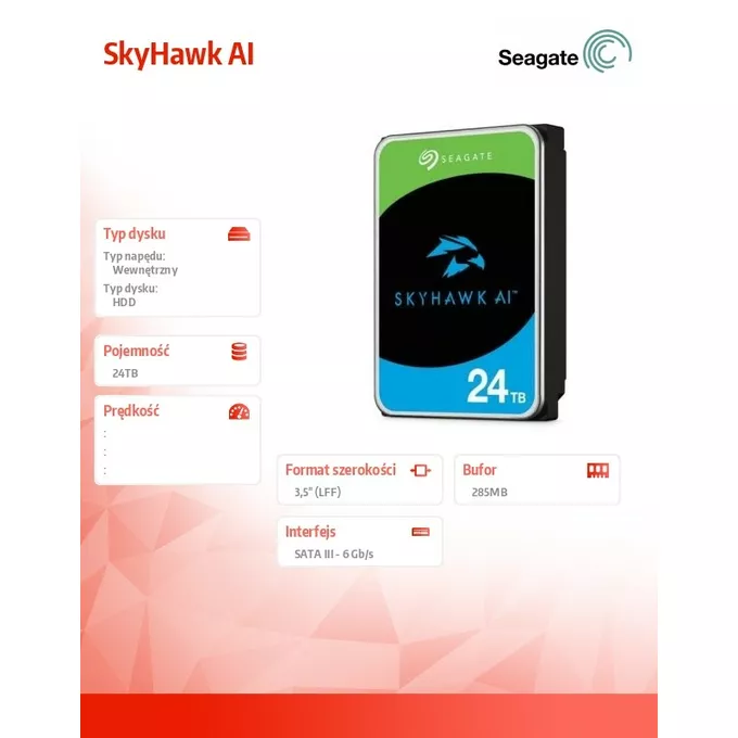 Seagate Dysk SkyHawkAI 24TB 3,5 512MB ST24000VE002