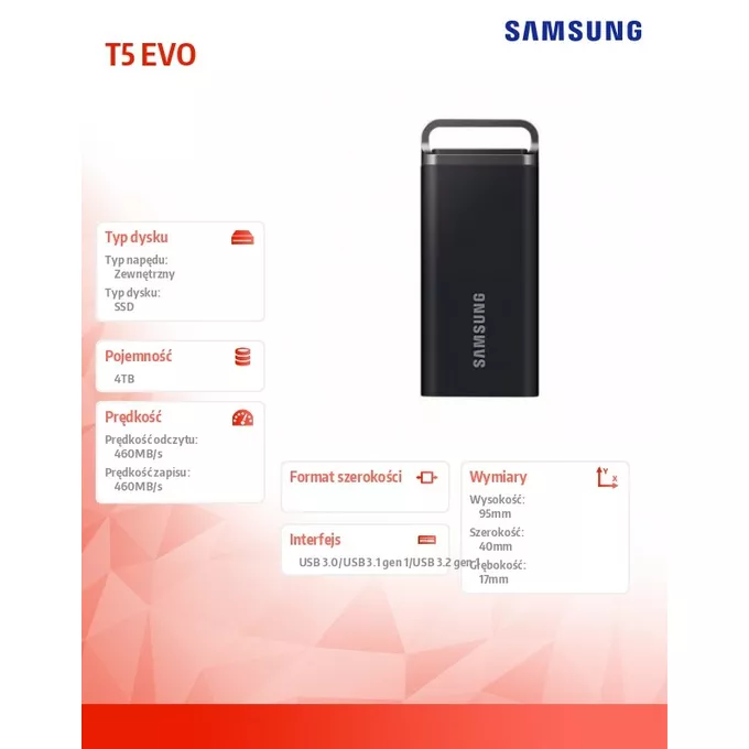 Samsung Dysk zewnętrzny SSD Portable T5 EVO 4TB USB3.2 GEN.1 czarny