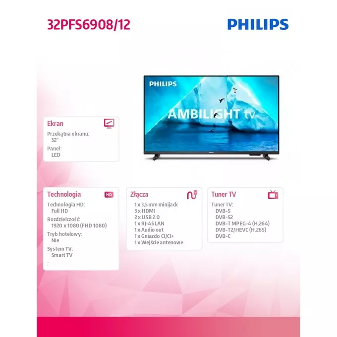 Philips Telewizor LED 32 cale 32PFS6908/12