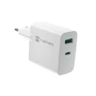 Natec Ładowarka sieciowa Ribera GAN 1X USB-A + 1X USB-C 45W Biała