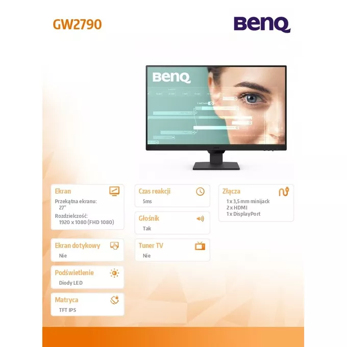 Benq Monitor 27 cali GW2790 LED 5ms/IPS/HDMI/100Hz