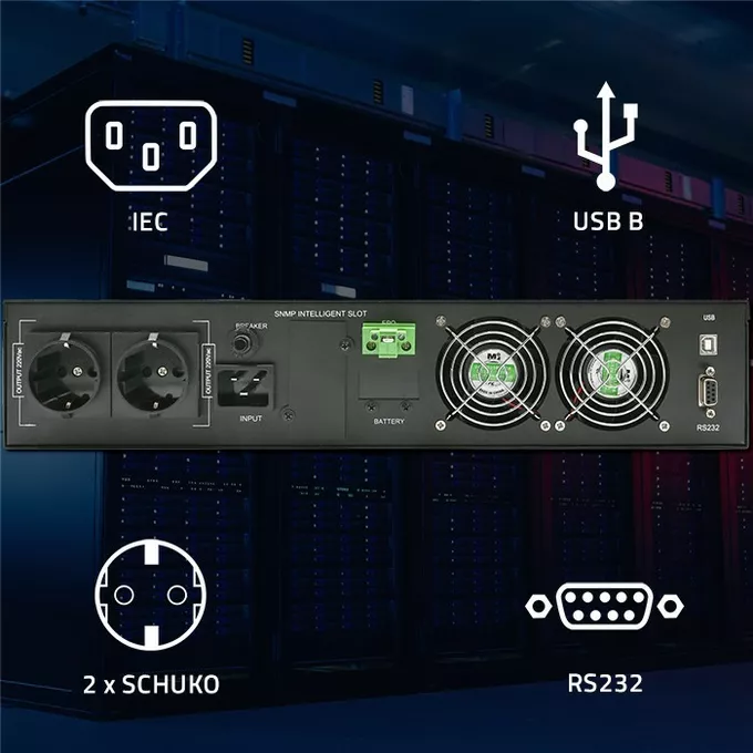 Qoltec Zasilacz awaryjny UPS do RACK | 3kVA | 3000W | Power Factor 1.0 |LCD | On-line