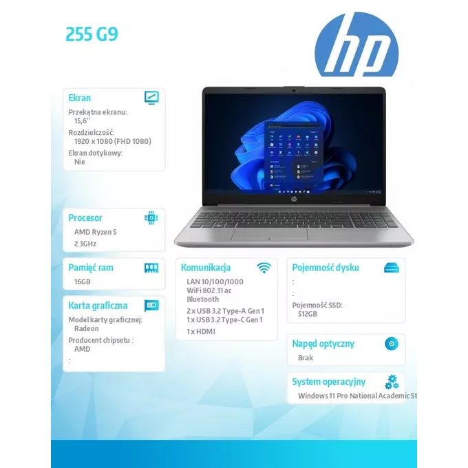 HP Notebook 255 G9 R5-5625U EDU 512GB/16GB/W11P  3Y 8X8Y2ES