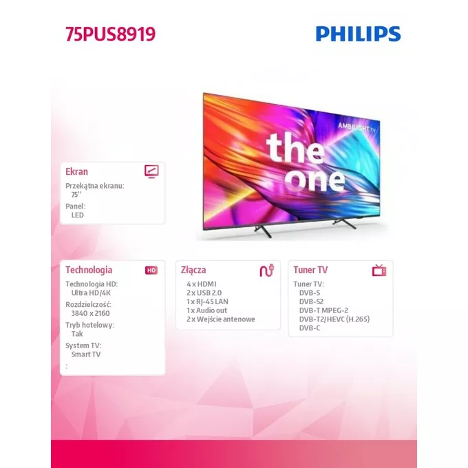 Philips Telewizor 75 cali LED 75PUS8919/12