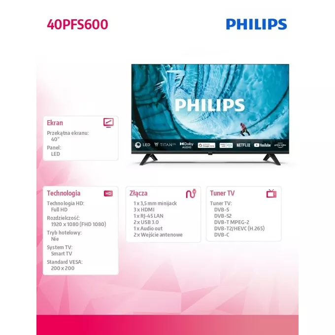 Philips Telewizor LED 40 cali 40PFS6009/12