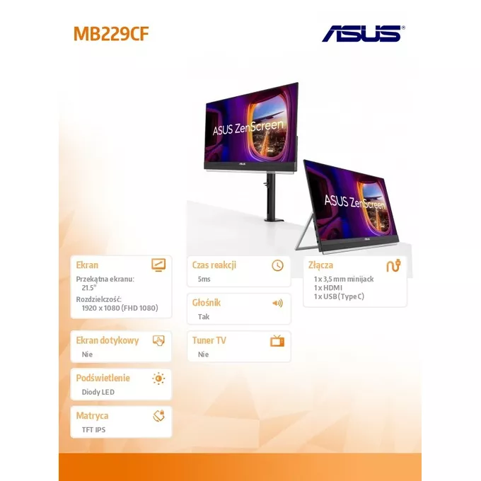 Asus Monitor 21.5 cala MB229CF