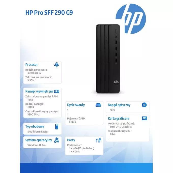 HP Komputer stacjonarny 290SFF G9R i5-13500 512GB/16GB/DVDR/W11P 9H6L2ET