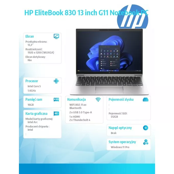 HP Notebook EliteBook 830 G11 U5-125U 512GB/16GB/W11P/13.3 9G0D2ET