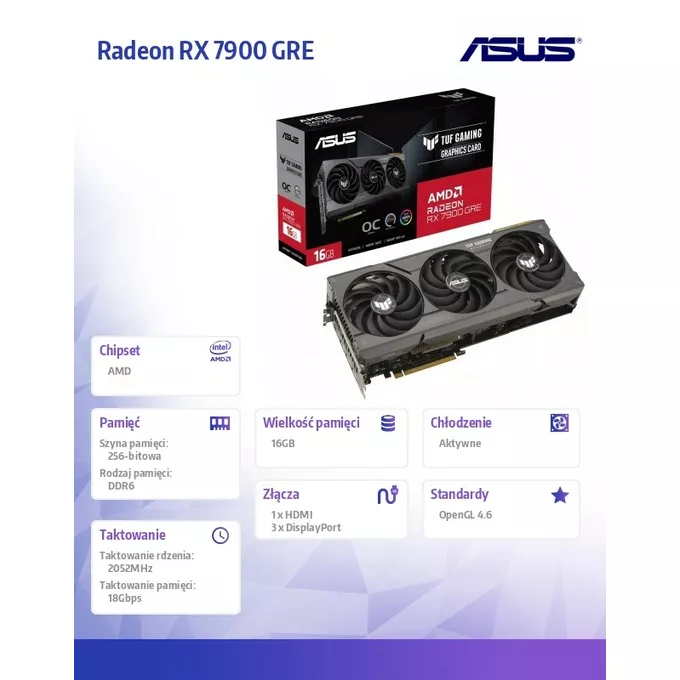 Asus Karta graficzna Radeon RX 7900 GRE TUF GAMING OC 16G GDDR6 256bit 3DP