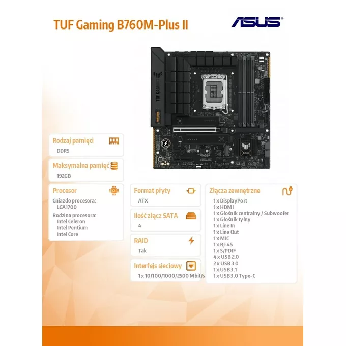 Asus Płyta główna TUF GAMING B760M-PLUS II s1700 4DDR5 HDMI mATX