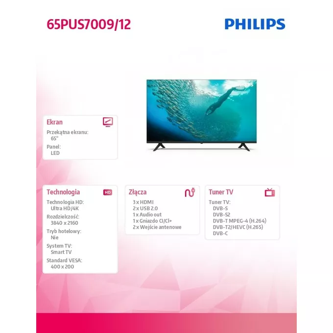 Philips Telewizor 65 cali LED 65PUS7009/12