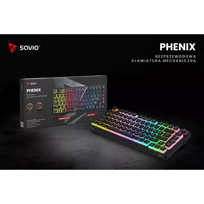 Savio Klawiatura mechaniczna bezprzewodowa PHENIX, Gateron Red Pro, Pudding