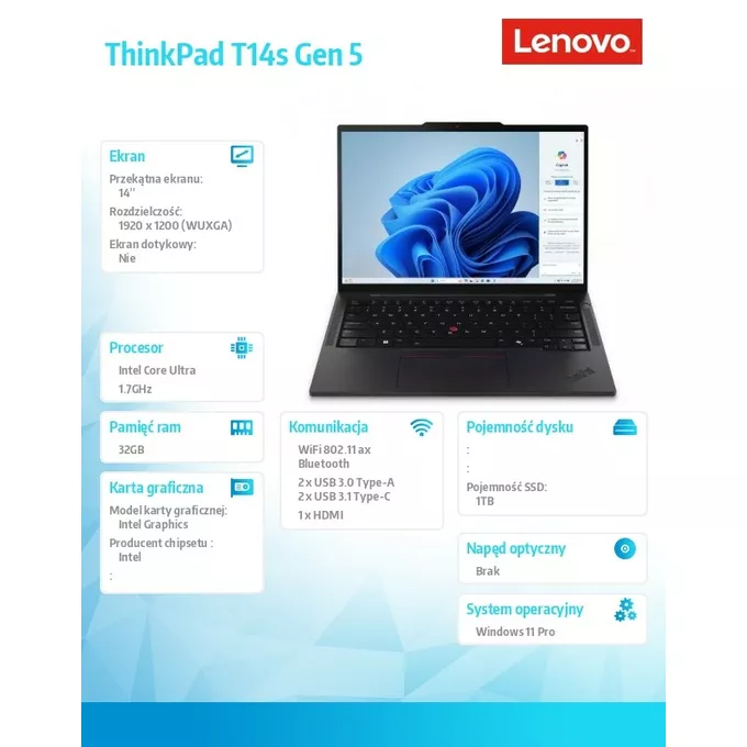 Lenovo Ultrabook ThinkPad T14s G5 21LS002VPB W11Pro Ultra 7 155U/32GB/1TB/INT/14.0 WUXGA/Black/3YRS Premier Support + CO2 Offset