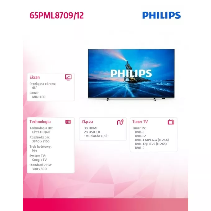 Philips Telewizor 65 cali MINILED 65PML8709/12