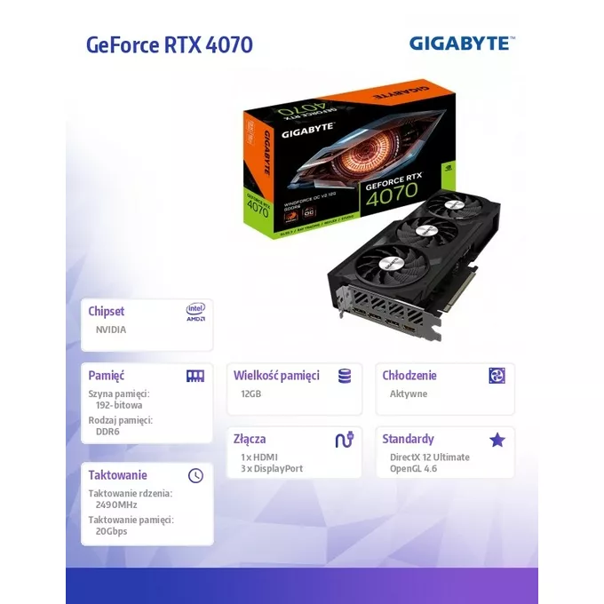 Gigabyte Karta graficzna GeForce RTX 4070 WINDFORCE OC V2 12GB GDDR6 192bit