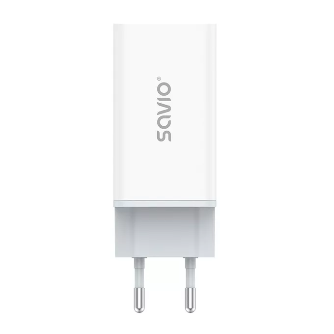 Savio Ładowarka sieciowa 65W GaN LA-07 z kablem USB-A-USB typ C 1m, biała