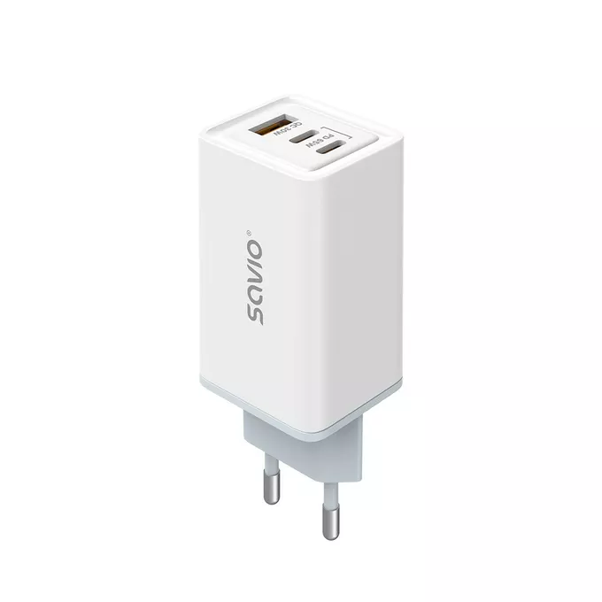 Savio Ładowarka sieciowa 65W GaN LA-07 z kablem typu C-USB typ C 100W 1m, biało-czarna