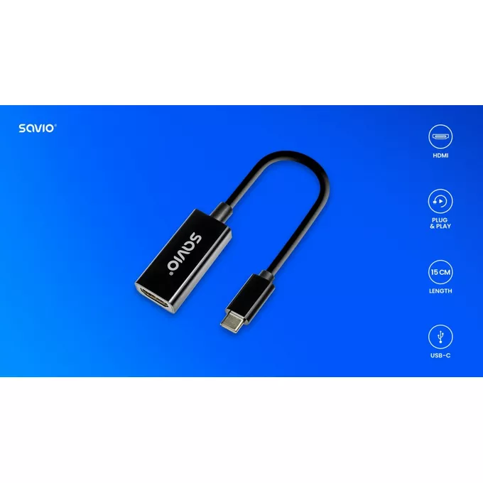 Savio Adapter USB-C (M) - HDMI (F), 4K, 30Hz, plastik, AK-79