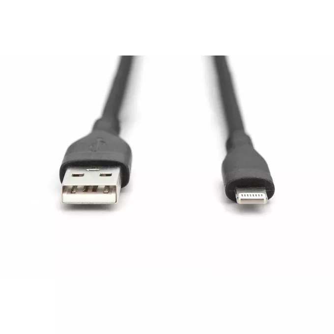 Digitus Kabel zasilający silikonowy USB-A - Lightning, USB 2.0 12W, certyfikat MFI, 1m Czarny