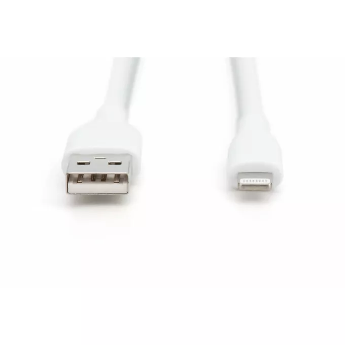 Digitus Kabel zasilający silikonowy USB-A - Lightning, USB 2.0 12W, certyfikat MFI, 2m Biały