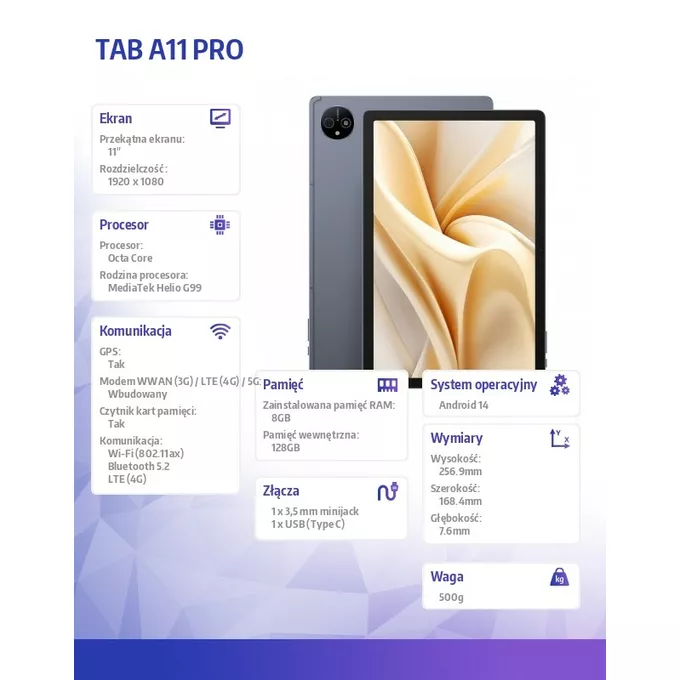 ULEFONE Tablet A11 Pro 10 cali 8/128GB 8800 mAh Szary