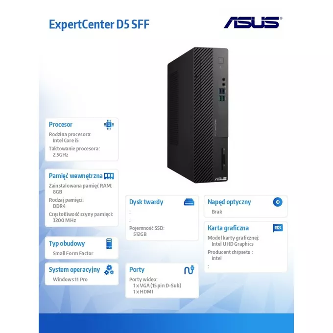 Asus Komputer ExpertCenter D5 SFF D500SE-513500252X i5-13500  8GB/512GB