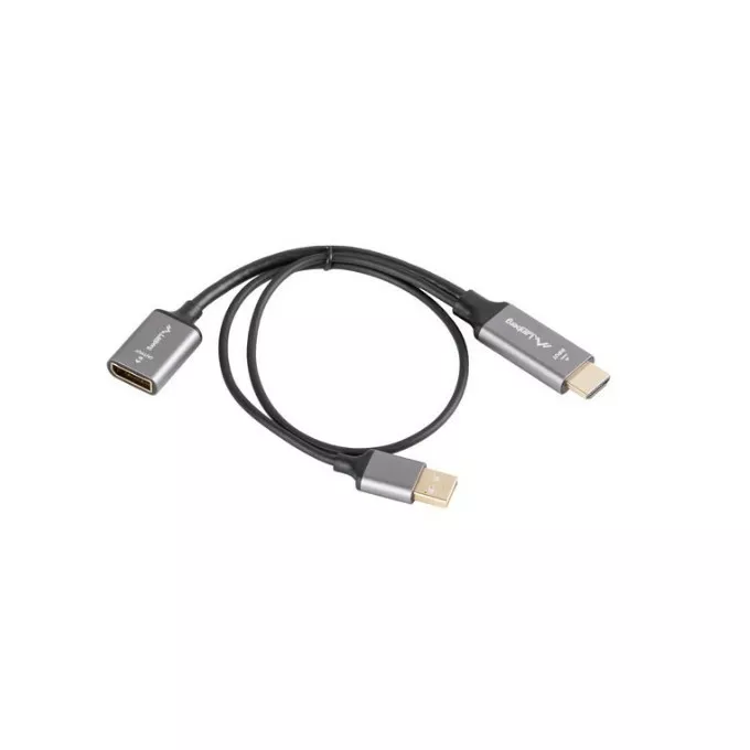 Lanberg Adapter HDMI(M)-Displayport(F)4K na kablu 20cm srebrny