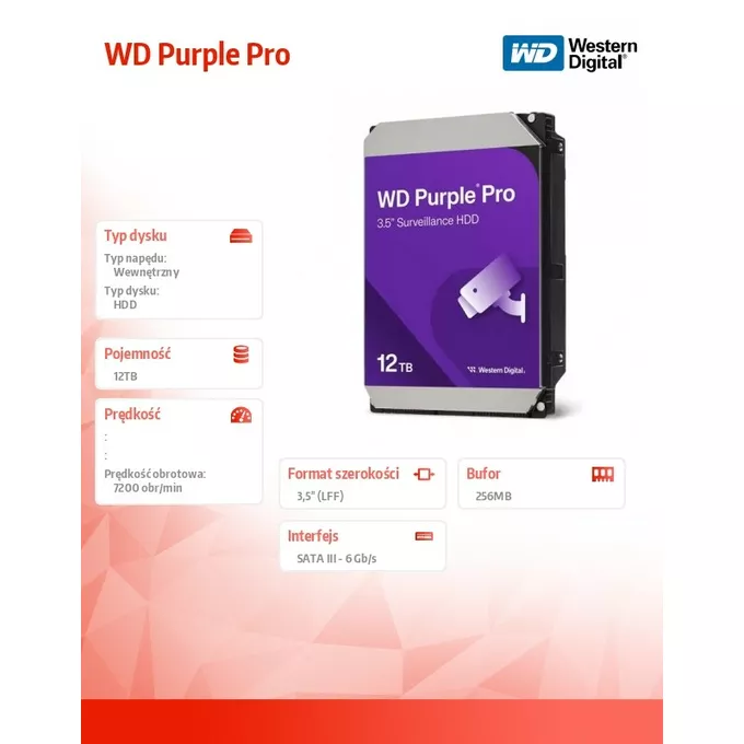 Western Digital Dysk twardy Purple Pro 12TB 3,5 256MB SATAIII