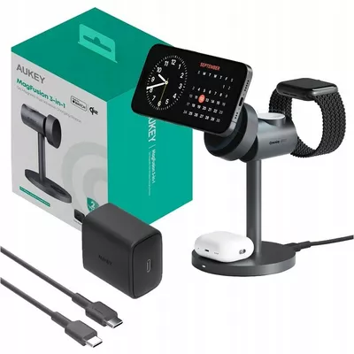 AUKEY LC-MC311 ładowarka bezprzewodowa 3w1 Qi2 15W MagSafe + ładowarka PD 30W