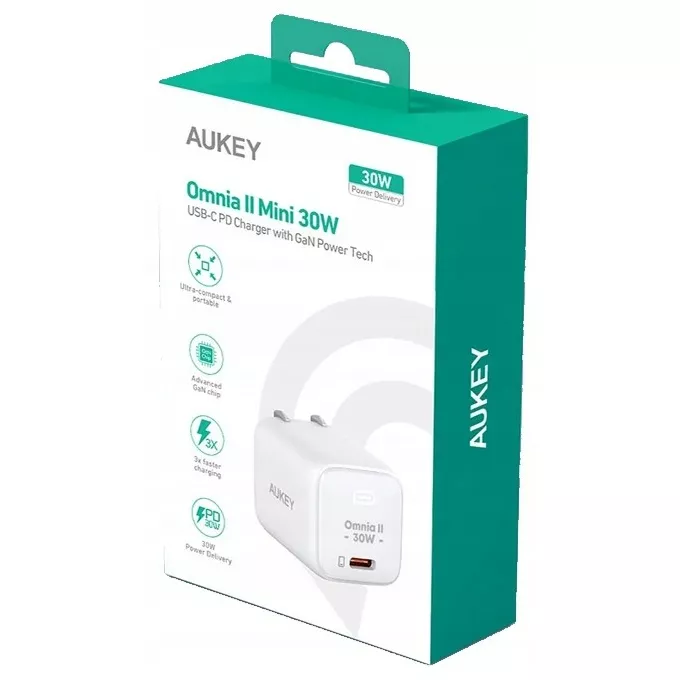 AUKEY PA-B1L White Omnia II Mini ładowarka sieciowa 1xUSB-C PowerDelivery 30W 5A