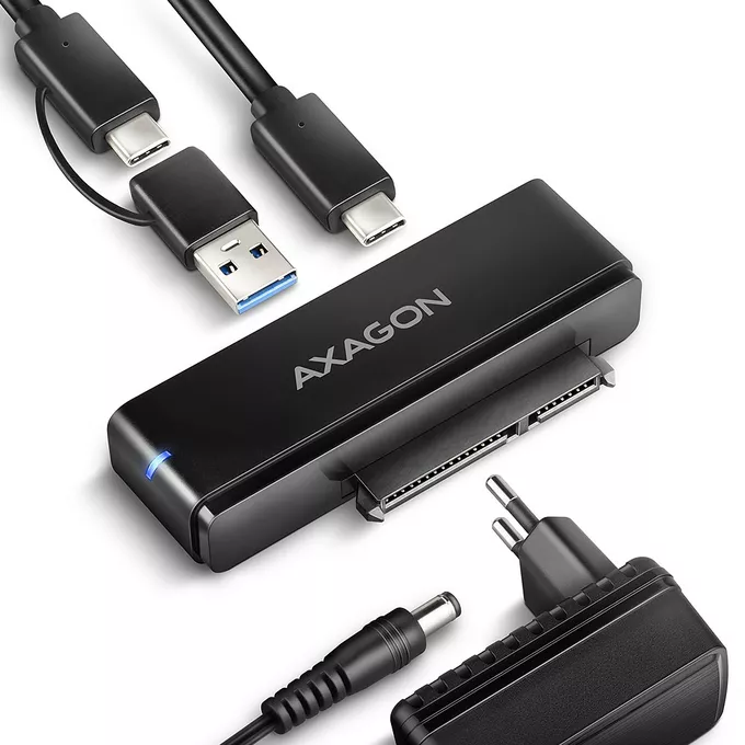 AXAGON ADSA-FPX Adapter USB-C 10Gbps SATA 6G 2.5&quot;/3.5&quot; SSD/HDD FASTPORT X, w tym zasilacz, 60cm USB-C/USB-A kabel