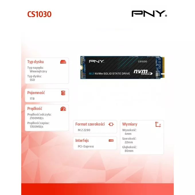 PNY Dysk SSD 1TB M.2 2280 BULK M280CS1030-1TB-SI