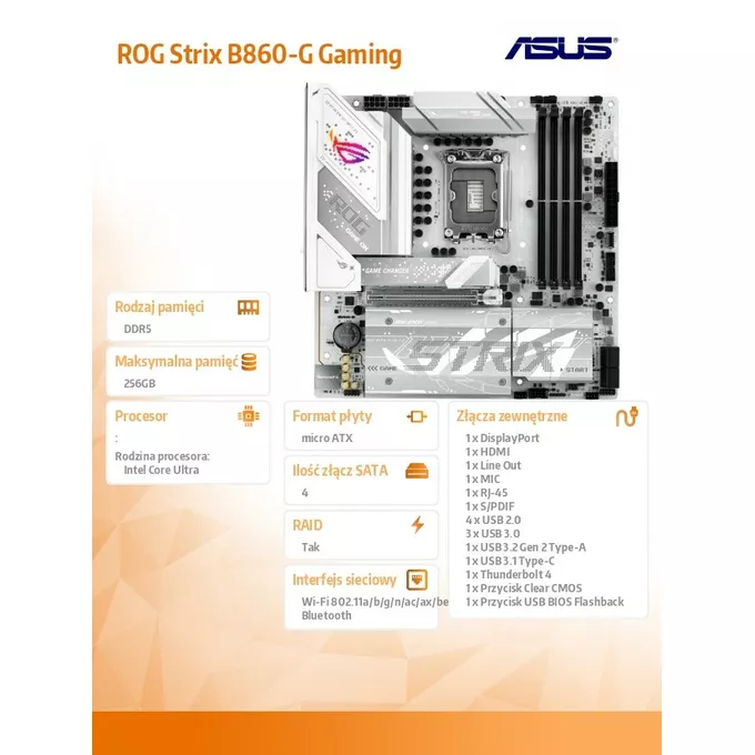 Asus Płyta główna ROG STRIX B860-G GAMING WIFI s1851 4DDR5 TB4 ATX