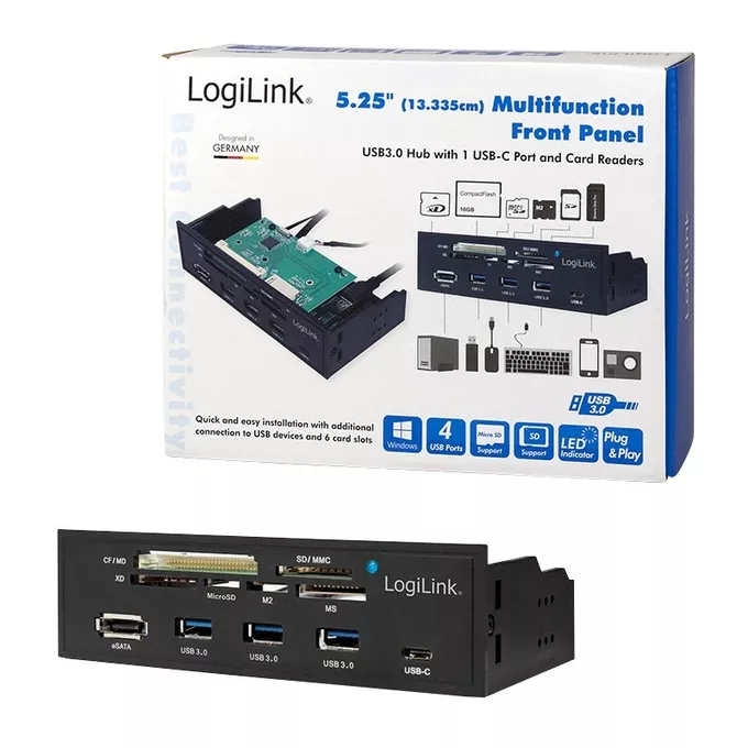 LogiLink Multifunkcyjny panel 5,25' z czyt. kart