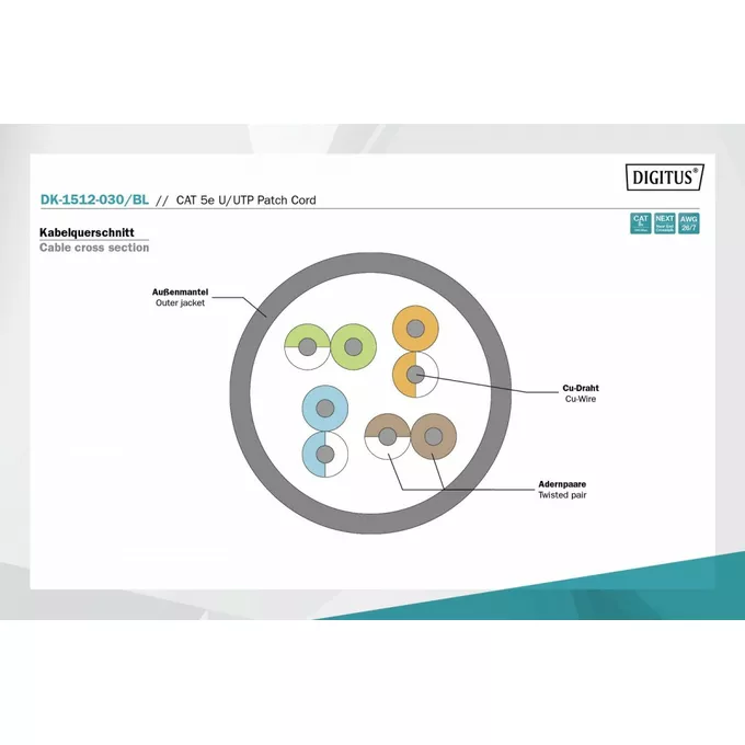 Digitus Patch cord RJ45/RJ45 U/UTP kat. 5e 3,0m AWG 26/7 PVC Czarny