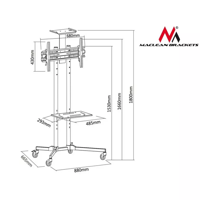 Maclean Profesjonalny stand wózek do telewizora na kółkach Maclean MC-661 max 55kg max 600x400