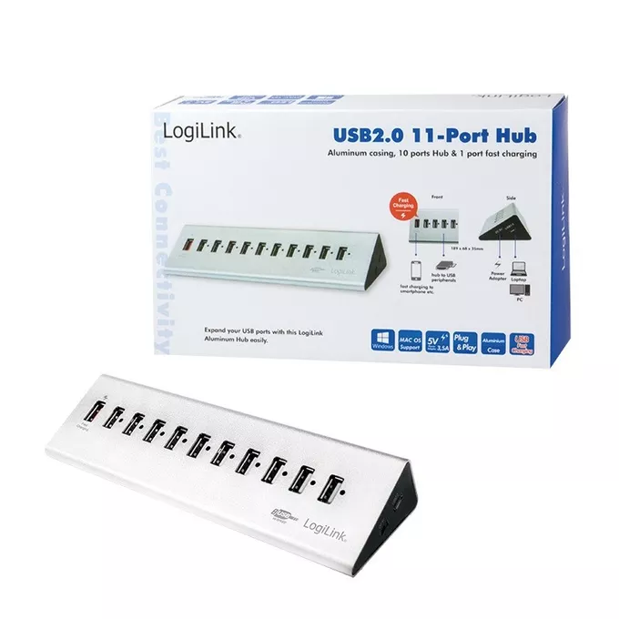 LogiLink Hub biurkowy 10xUSB 2.0 z zasilaczem