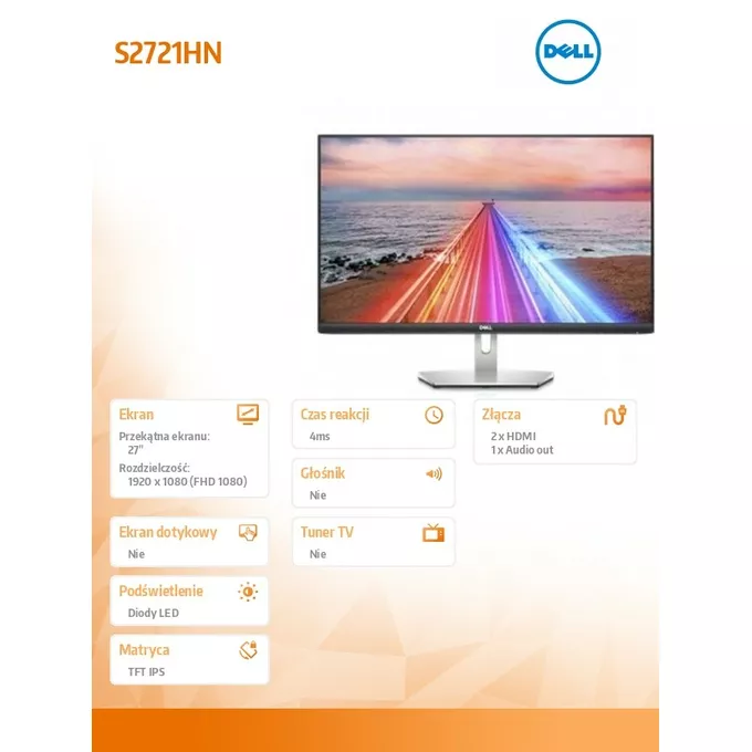 Dell Monitor S2721HN 27 cali IPS LED Full HD (1920x1080) /16:9/2xHDMI/3Y PPG
