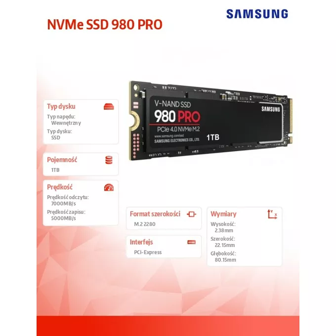 Samsung Dysk SSD 980PRO Gen4.0x4 NVMeMZ-V8P1T0BW