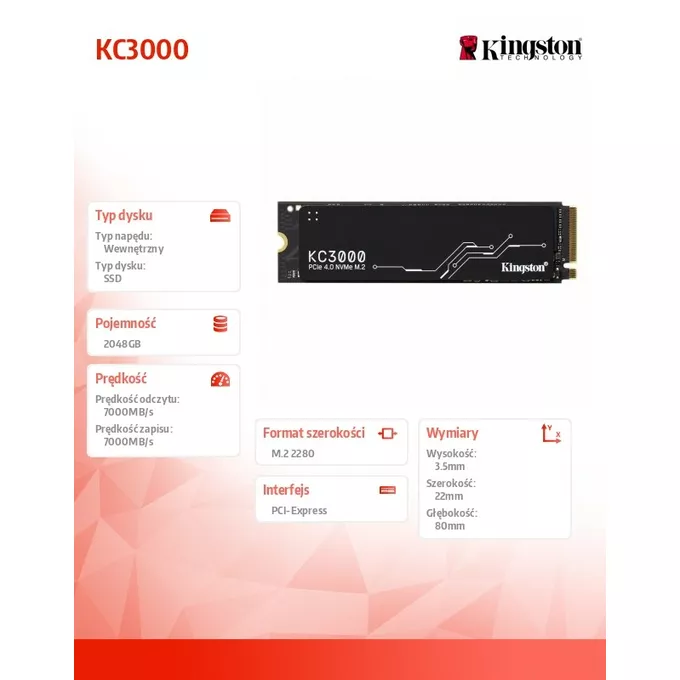 Kingston Dysk SSD KC3000 2048GB PCIe 4.0 NVMe M.2